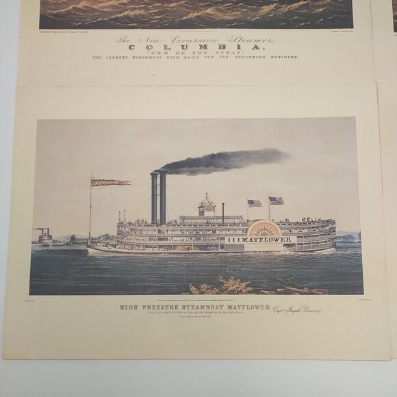 4 Currier And Ives The River Lithograph Prints Mississippi Steamboat Mayflower - Picture 8 of 15